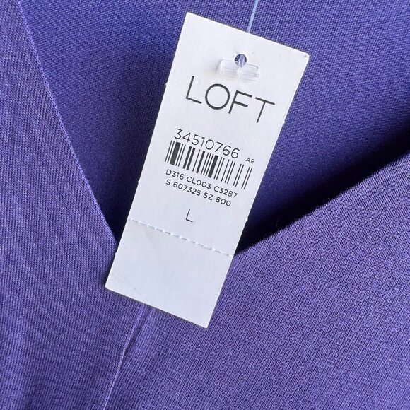 Loft Short Sleeve V-Neck Tiered Purple Dress Women's Size L - Picture 5 of 9